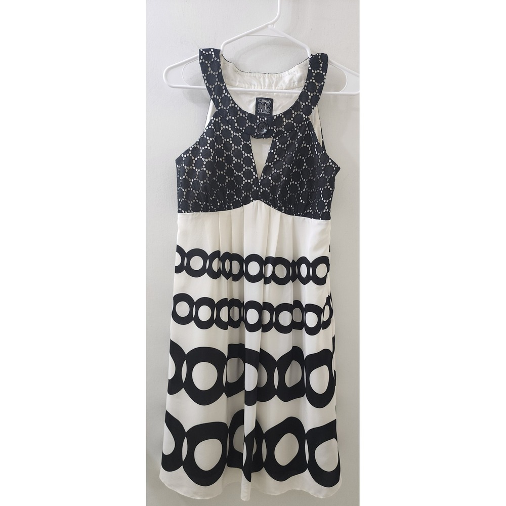 Jax Silk Dress Black White Geometric Circle Eyelet Keyhole Sleeveless Size 6